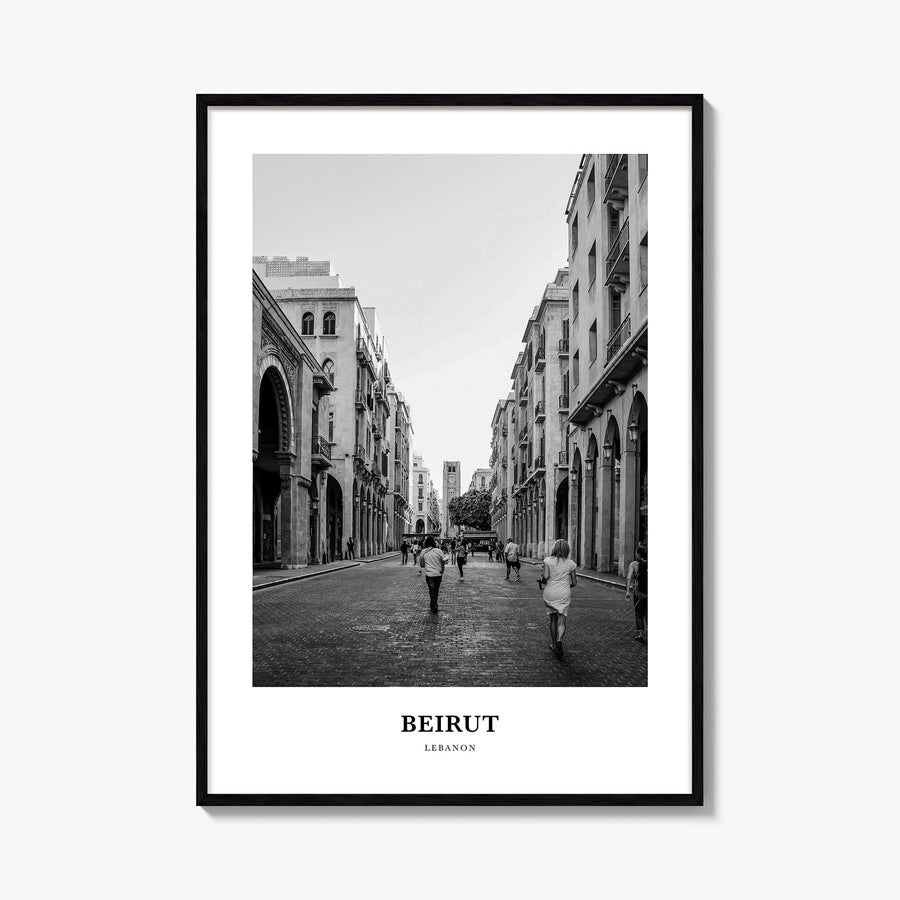 Beirut no. 3 black & white classic poster of Lebanon – vertical wall art, unframed print shown in interior mockup