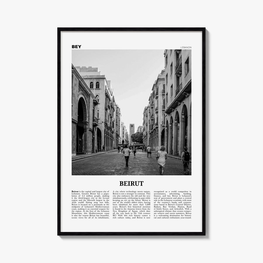 Beirut no. 3 black & white newspaper poster of Lebanon – vertical wall art, unframed print shown in interior mockup
