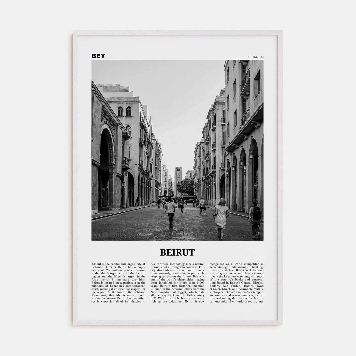 Beirut No 3 Poster White Wood / 8x12 in Nbourhood Travel B&W Poster