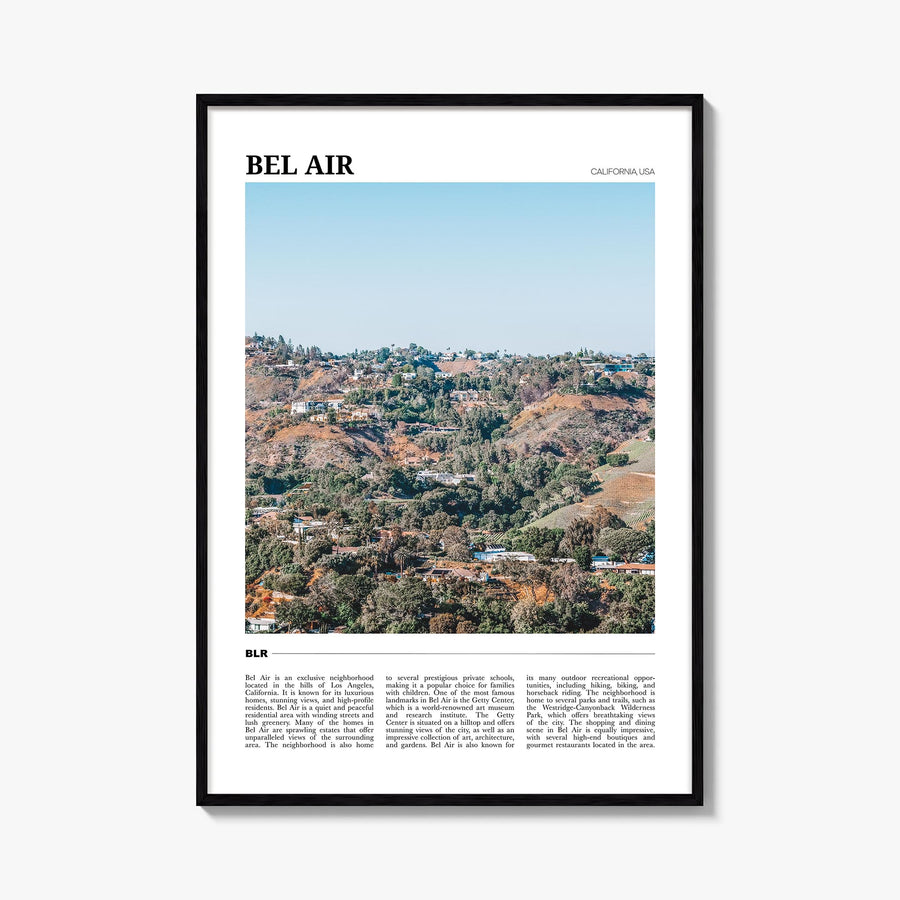 Bel Air colorful travel poster of California, USA – vertical wall art, unframed print shown in interior mockup