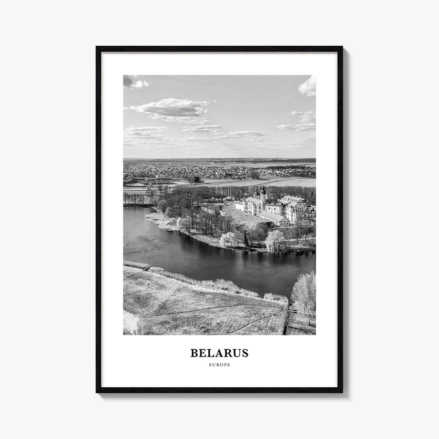 Belarus black & white classic poster of Europe – vertical wall art, unframed print shown in interior mockup