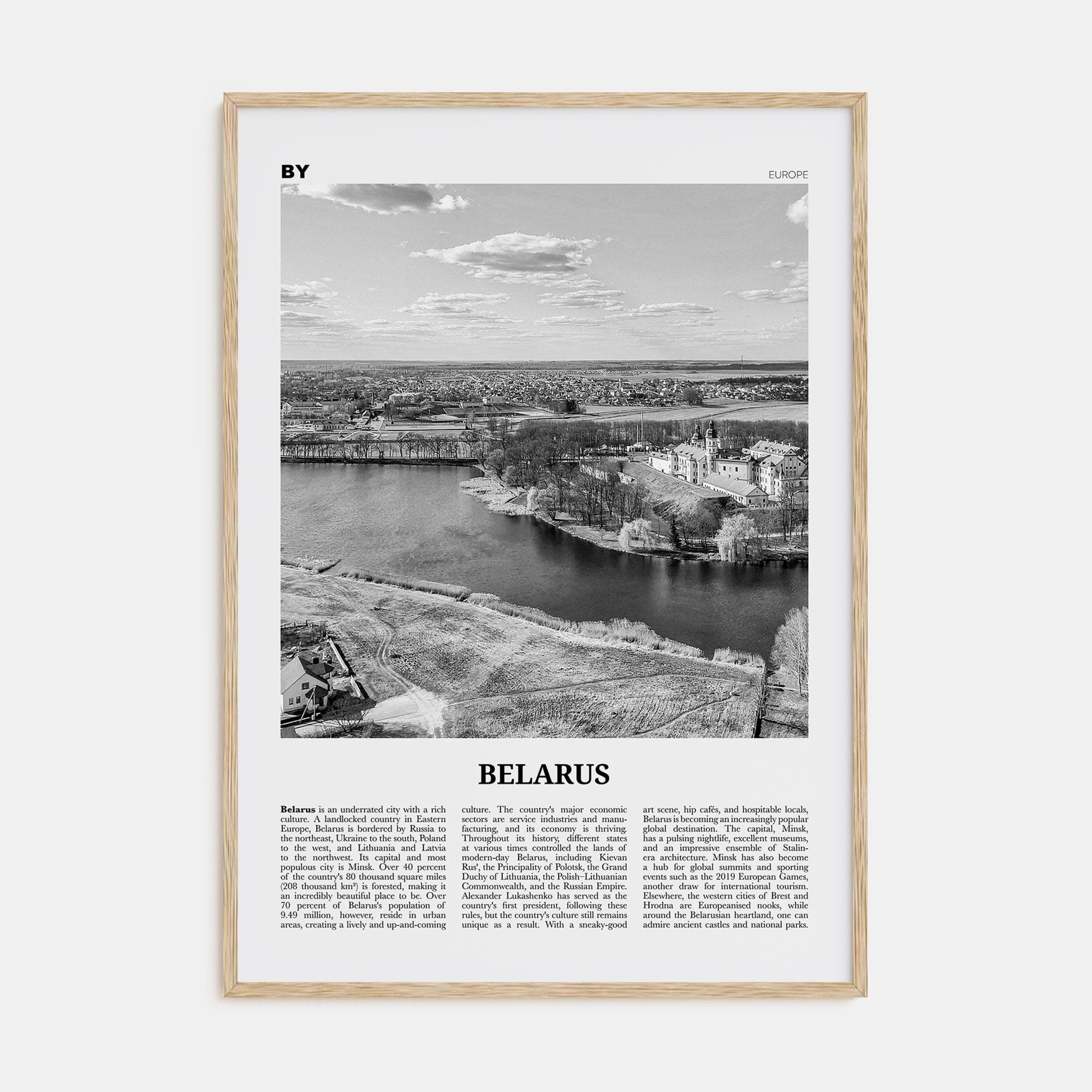 Belarus Poster Natural Wood / 8x12 in Nbourhood Travel B&W Poster