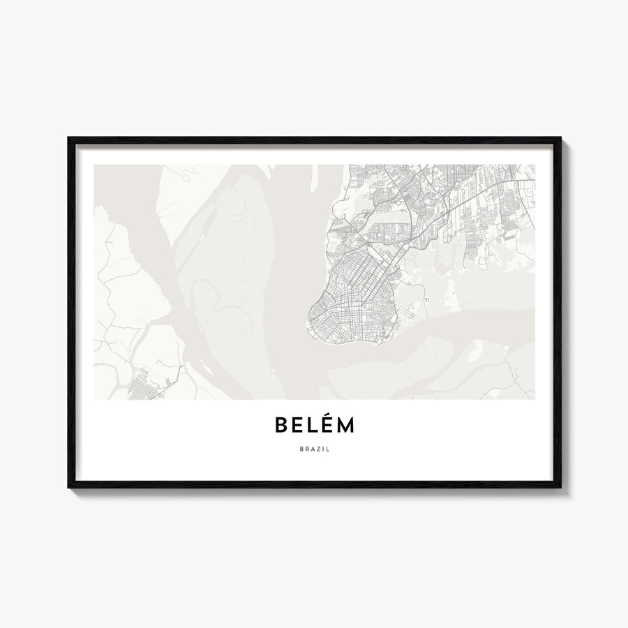 Belém black & white map poster of Brazil – horizontal wall art, unframed print shown in interior mockup
