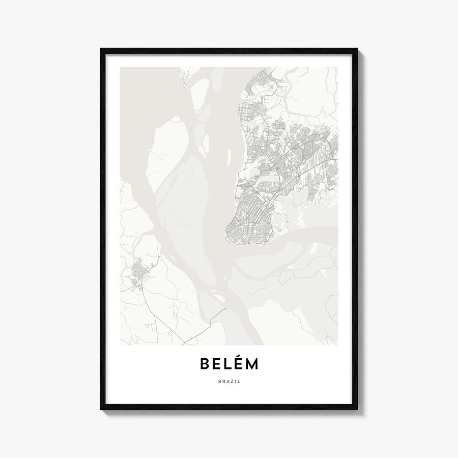 Belém black & white map poster of Brazil – vertical wall art, unframed print shown in interior mockup