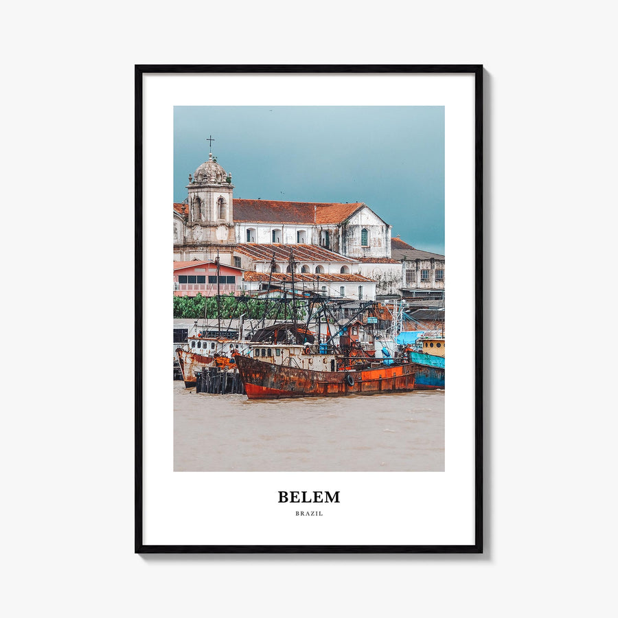 Belém colorful classic poster of Brazil – vertical wall art, unframed print shown in interior mockup
