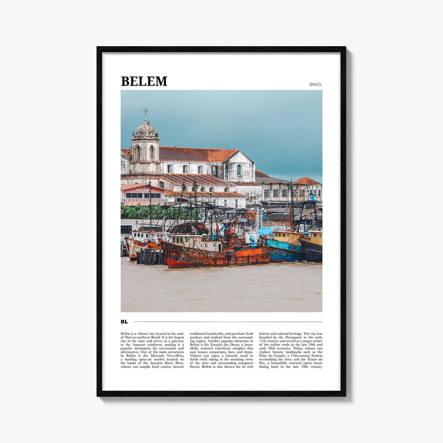 Belém colorful travel poster of Brazil – vertical wall art, unframed print shown in interior mockup
