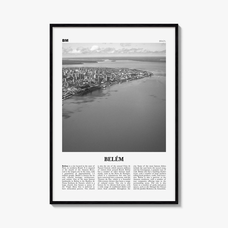 Belém no. 1 black & white newspaper poster of Brazil – vertical wall art, unframed print shown in interior mockup