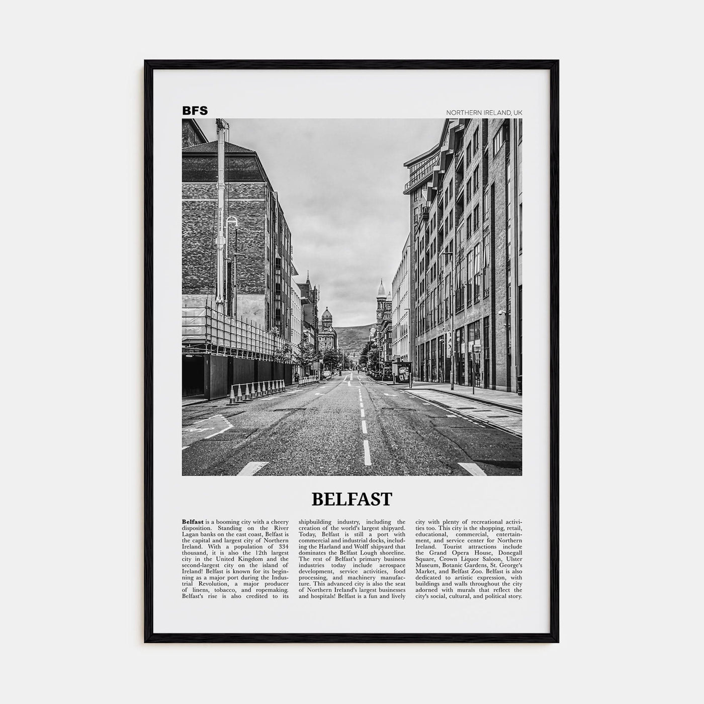 Belfast Poster Black Wood / 8x12 in Nbourhood Travel B&W Poster