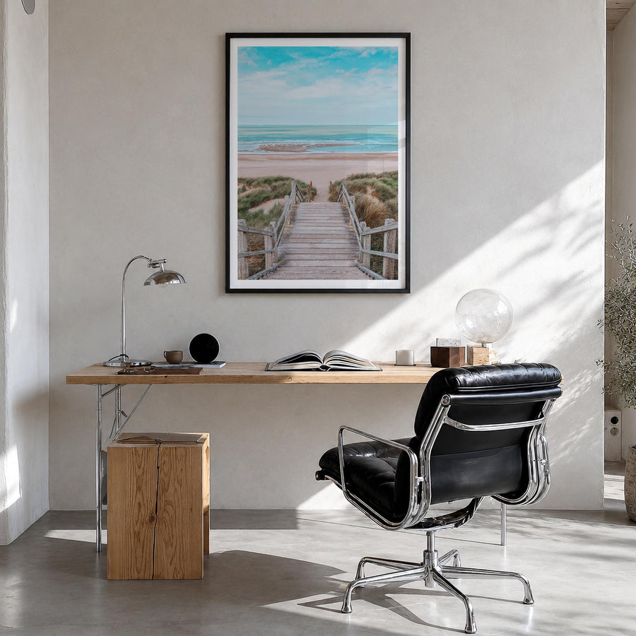 Belgium colorful photo poster of Europe – vertical wall art in black wood frame with white border, hanging on wall