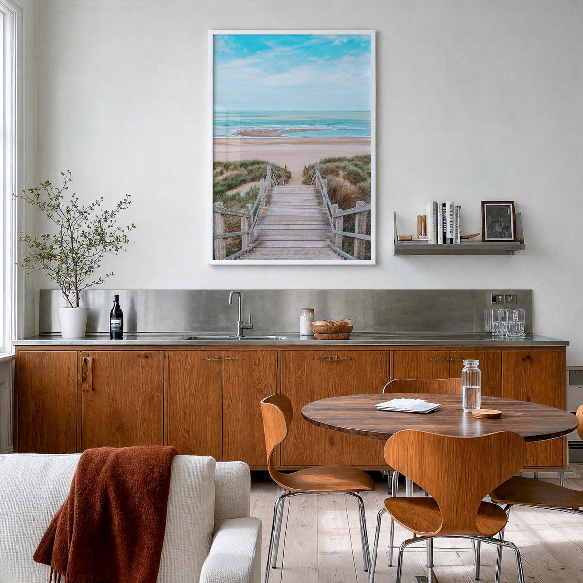 Belgium colorful photo poster of Europe – vertical wall art in white wood frame, hanging on wall