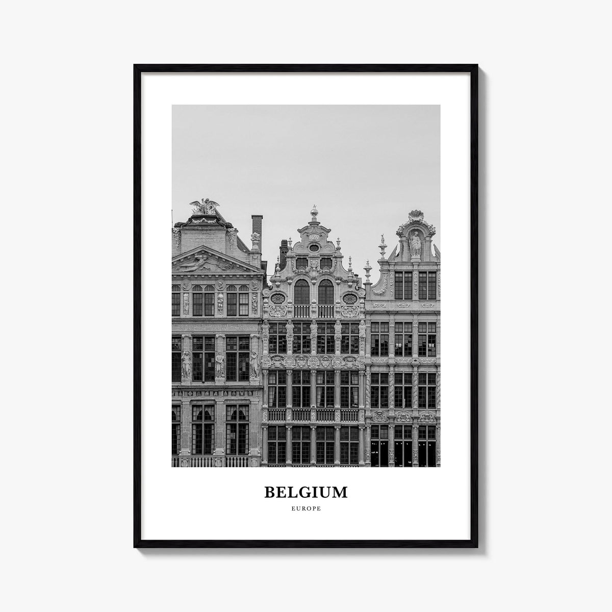 Belgium no. 1 black & white classic poster of Europe – vertical wall art, unframed print shown in interior mockup