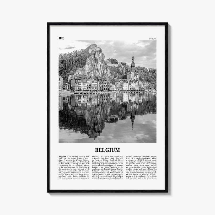 Belgium no. 1 black & white newspaper poster of Europe – vertical wall art, unframed print shown in interior mockup