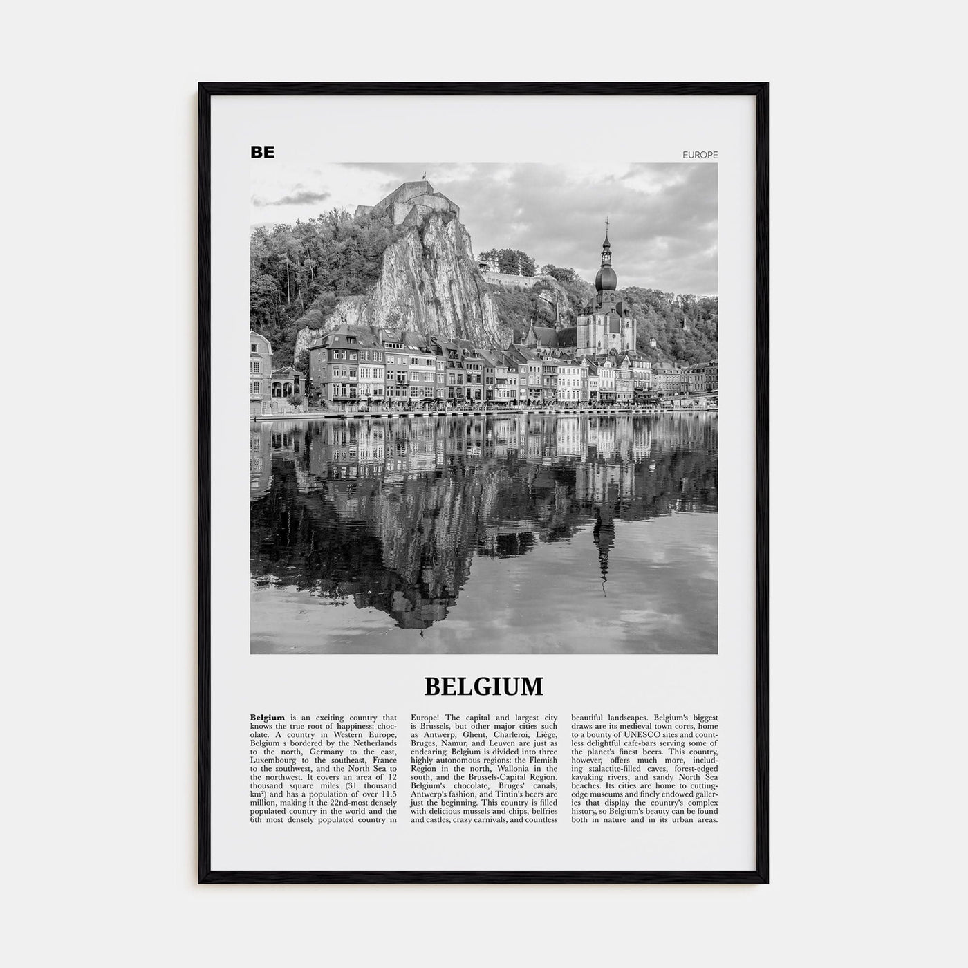 Belgium No 1 Poster Black Wood / 8x12 in Nbourhood Travel B&W Poster