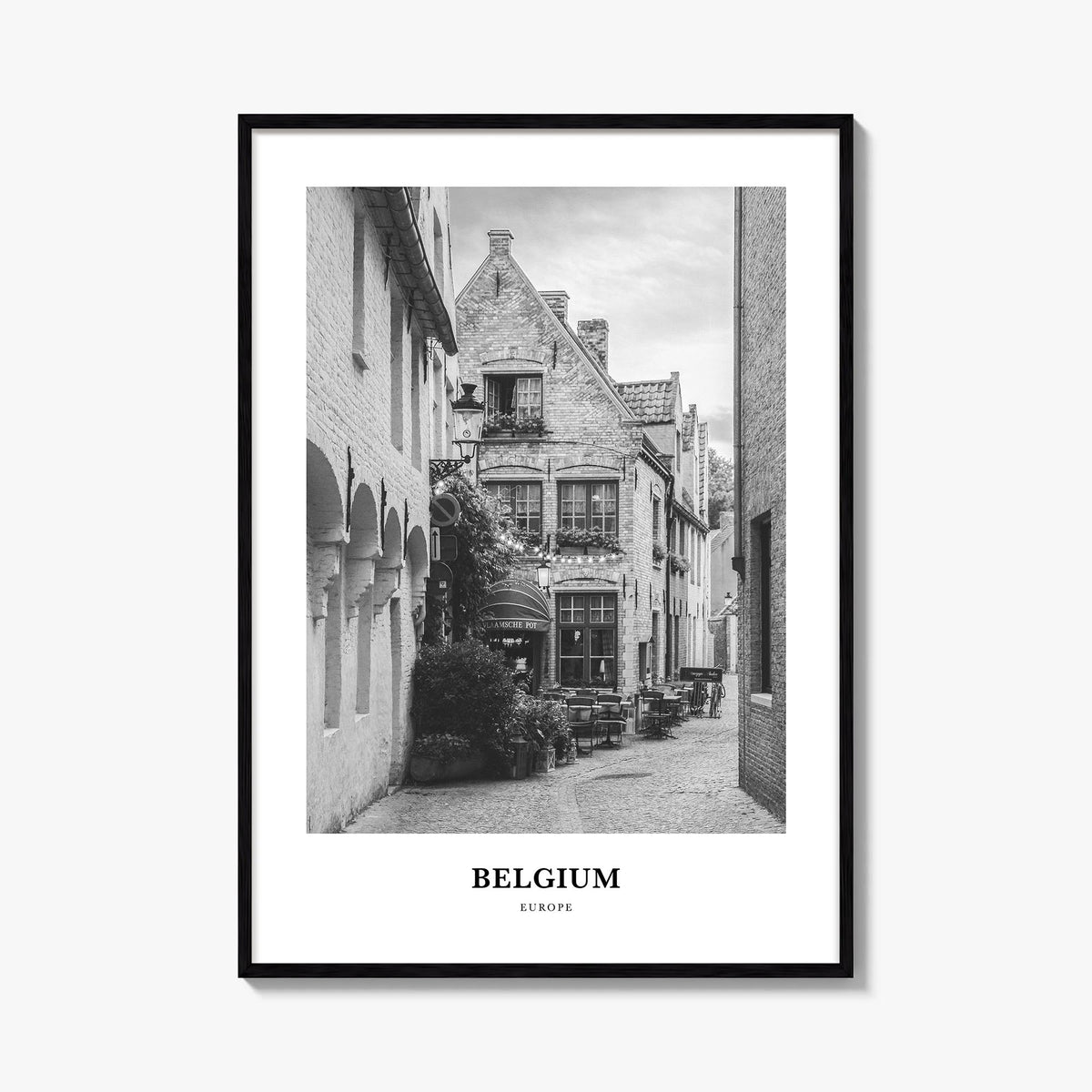 Belgium no. 4 black & white classic poster of Europe – vertical wall art, unframed print shown in interior mockup