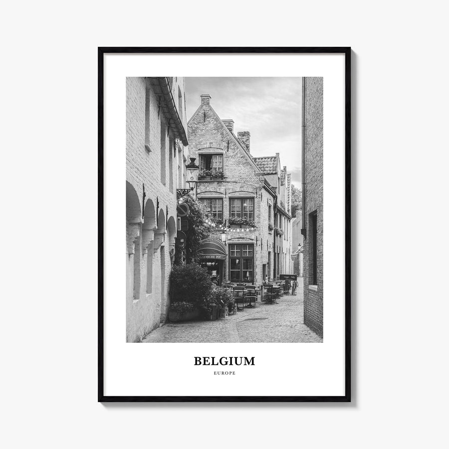 Belgium no. 4 black & white classic poster of Europe – vertical wall art, unframed print shown in interior mockup