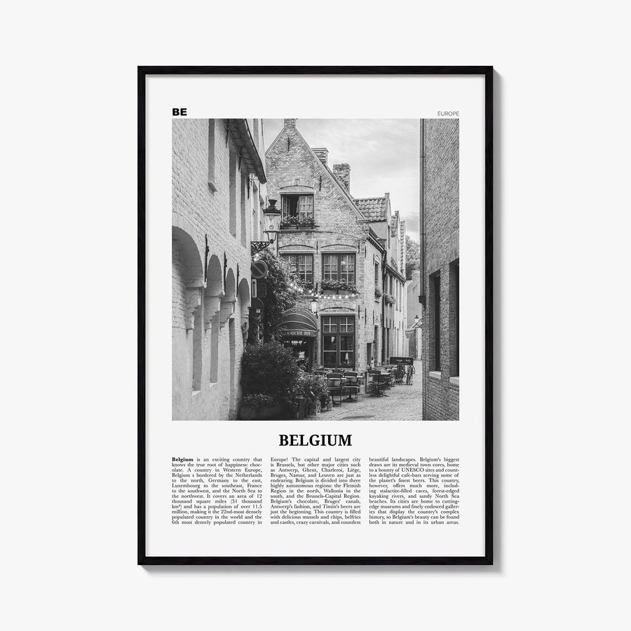 Belgium no. 4 black & white newspaper poster of Europe – vertical wall art, unframed print shown in interior mockup