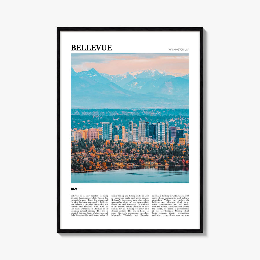 Bellevue colorful travel poster of Washington, USA – vertical wall art, unframed print shown in interior mockup