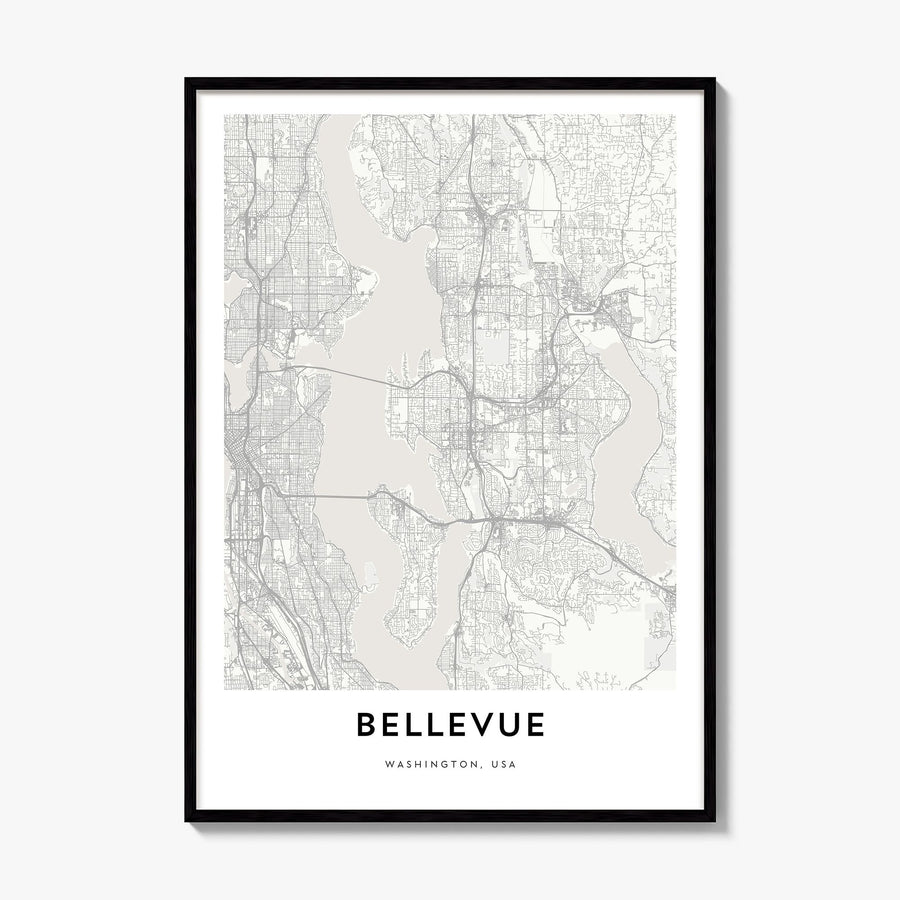 Bellevue Map Poster, framed poster mockup