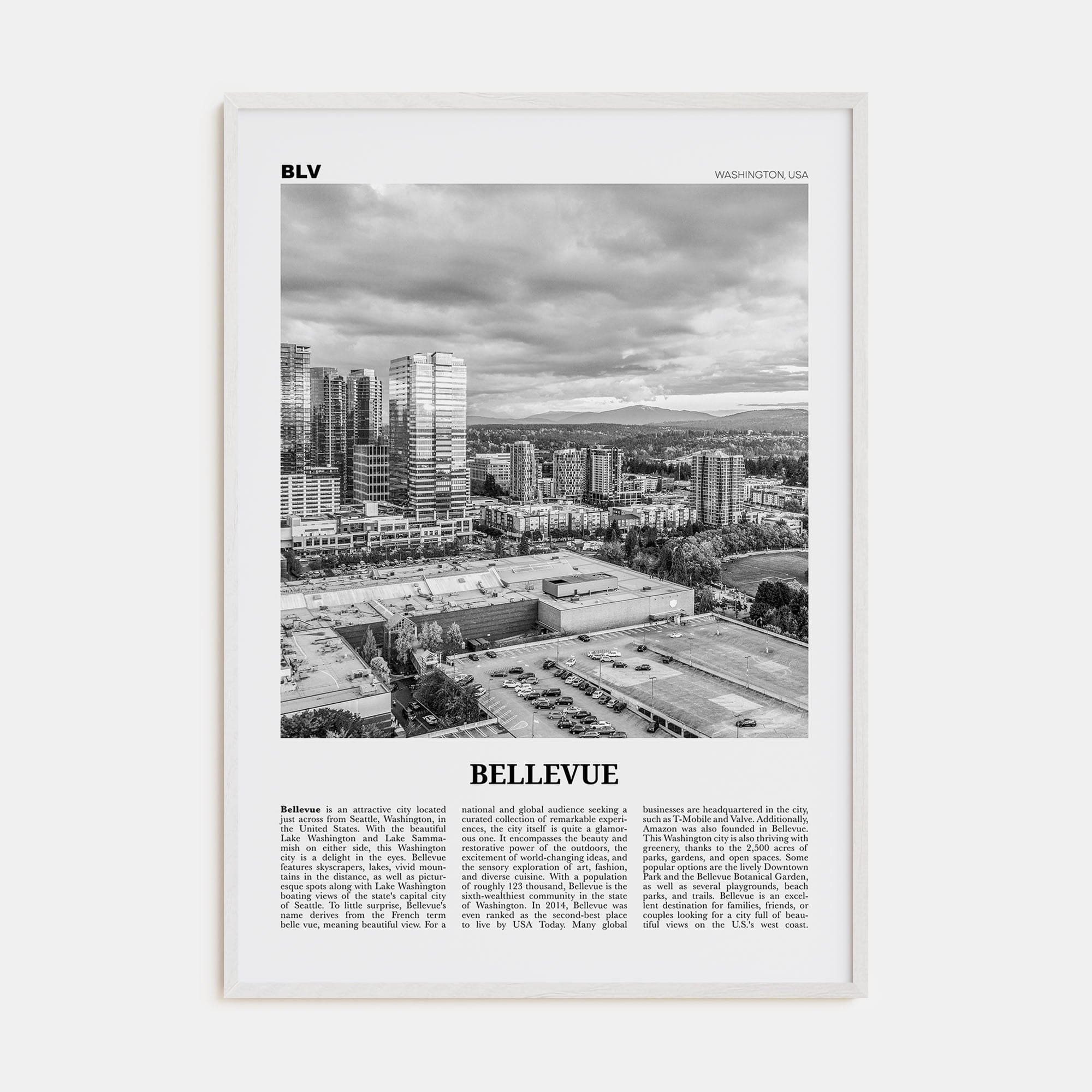 Bellevue No 2 Poster White Wood / 8x12 in Nbourhood Travel B&W Poster