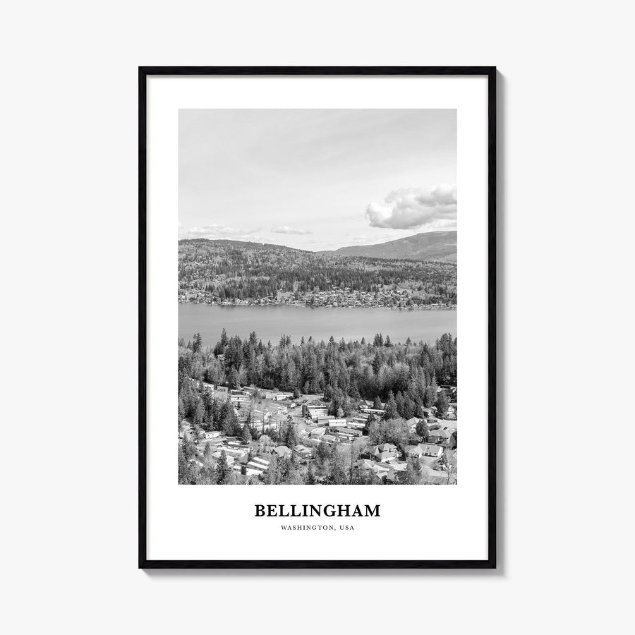 Bellingham black & white classic poster of Washington, USA – vertical wall art, unframed print shown in interior mockup