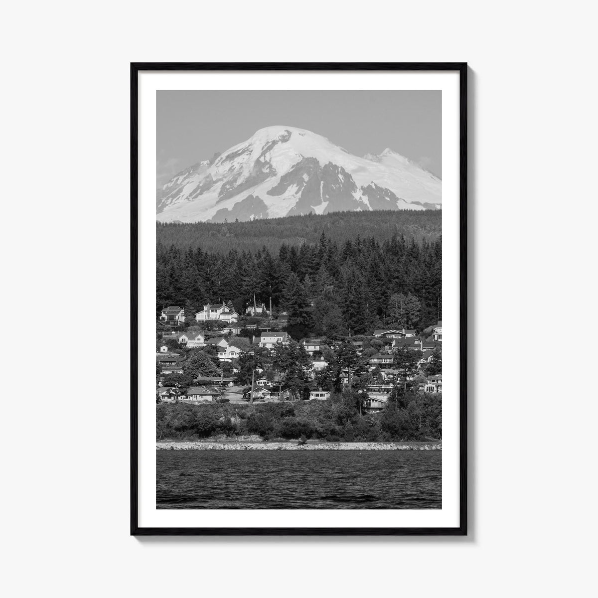 Bellingham black & white photo poster of Washington, USA – vertical wall art, unframed print shown in interior mockup