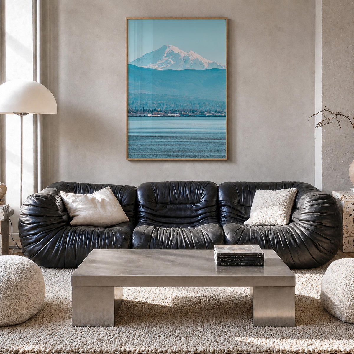 Bellingham colorful photo poster of Washington, USA – vertical wall art in natural wood frame, hanging on wall