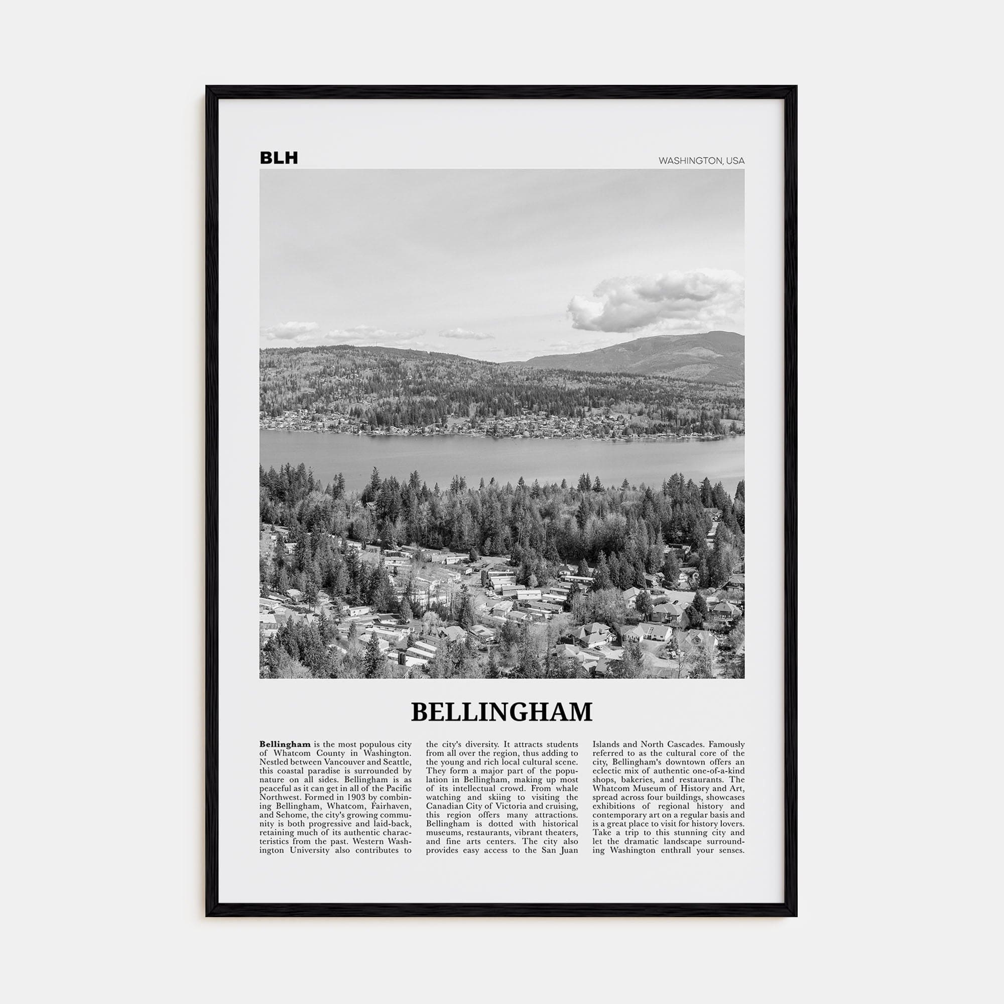 Bellingham Poster Black Wood / 8x12 in Nbourhood Travel B&W Poster