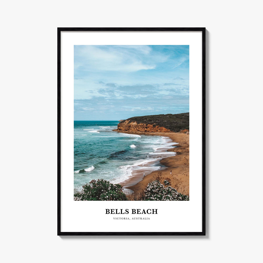 Bells Beach colorful classic poster of Australia – vertical wall art, unframed print shown in interior mockup