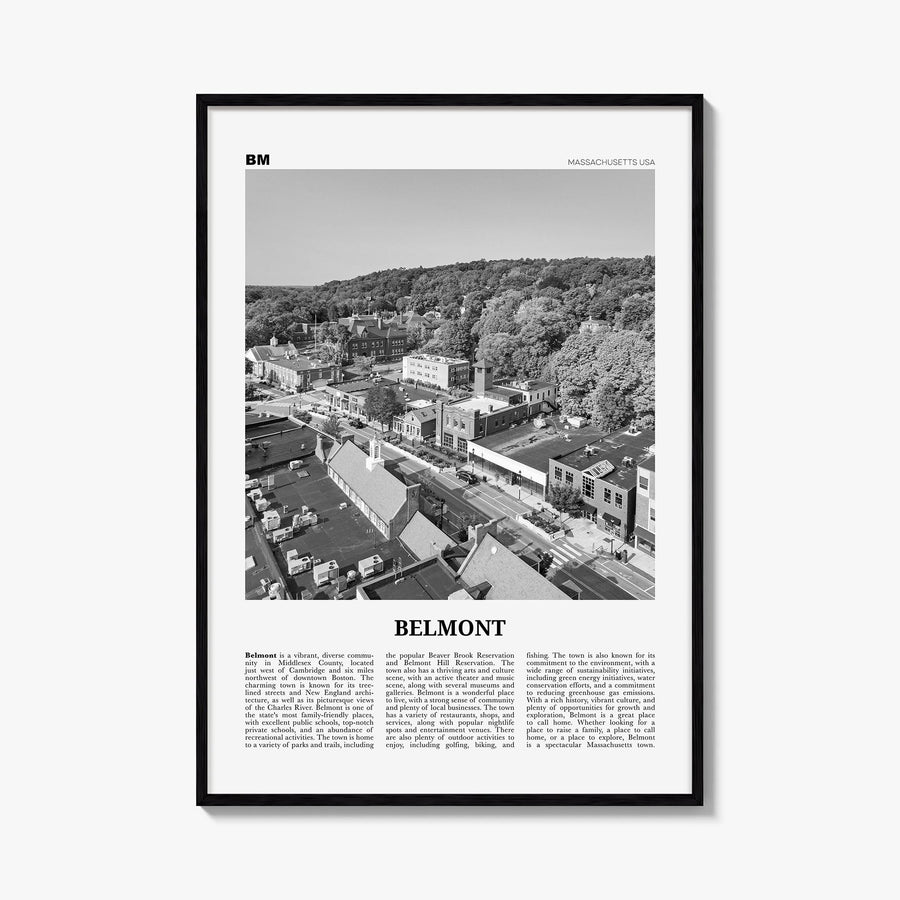 Belmont black & white newspaper poster of California, USA – vertical wall art, unframed print shown in interior mockup