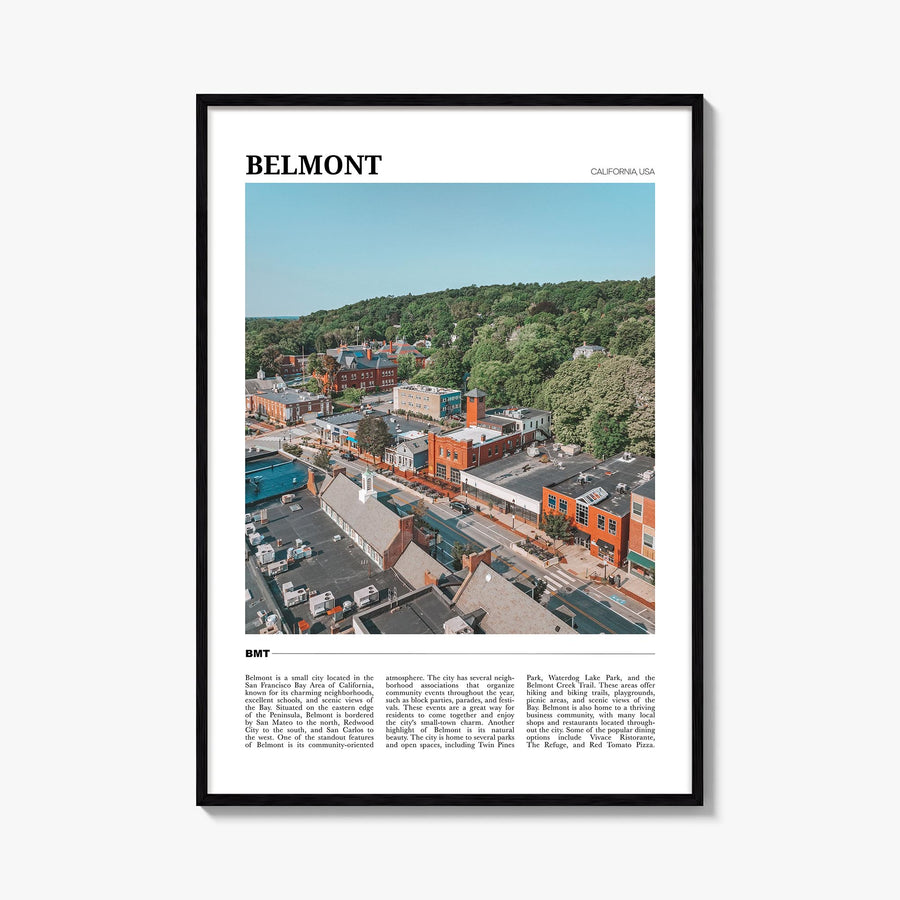 Belmont colorful travel poster of California, USA – vertical wall art, unframed print shown in interior mockup