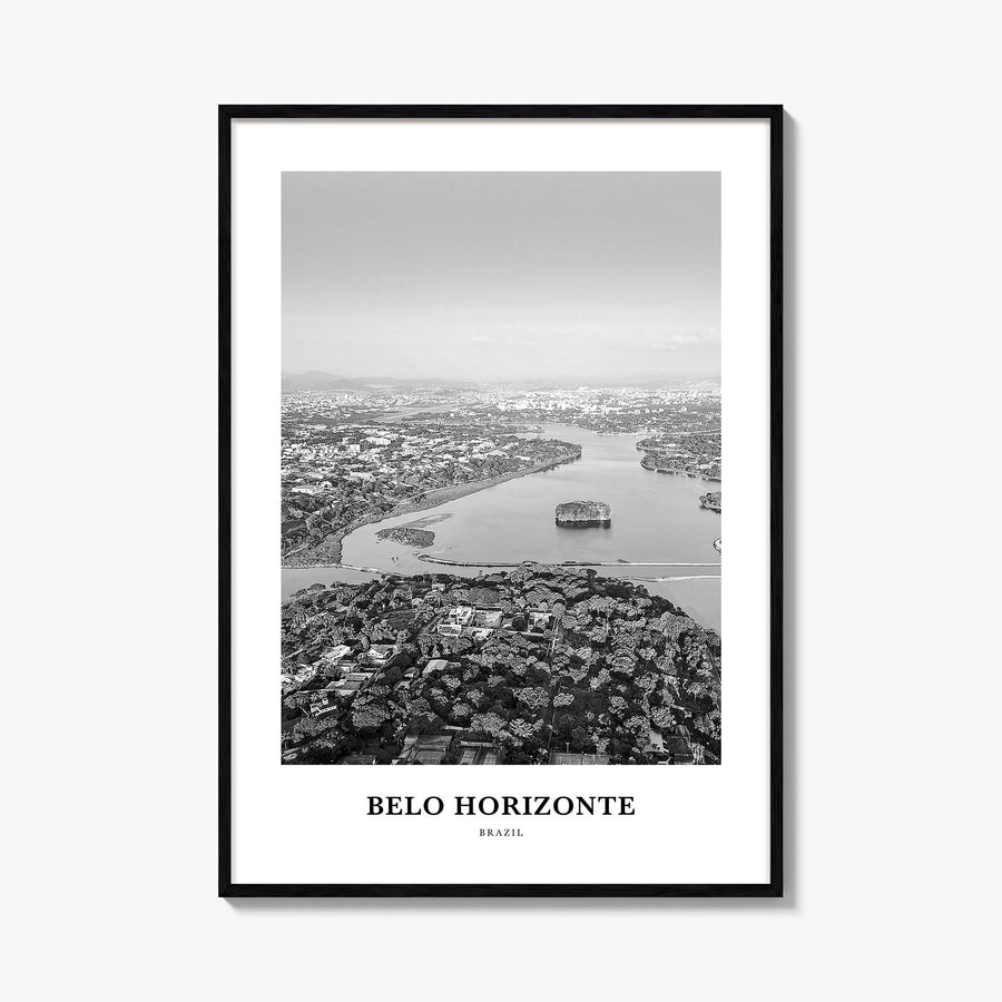 Belo Horizonte black & white classic poster of Brazil – vertical wall art, unframed print shown in interior mockup