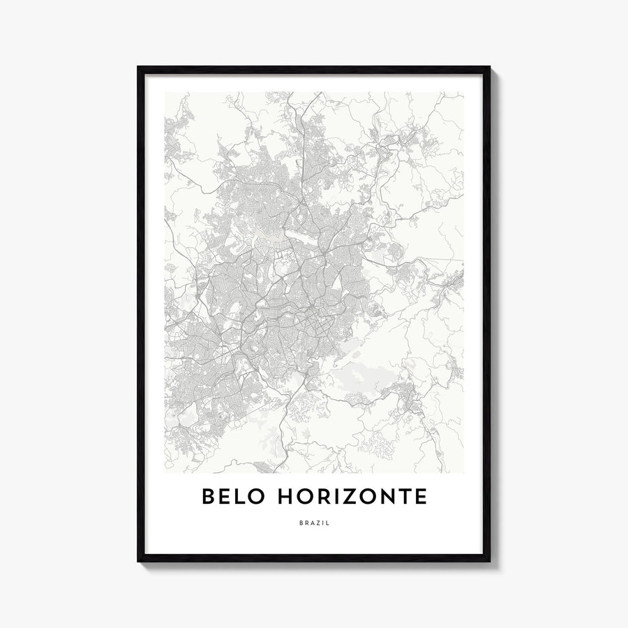 Belo Horizonte black & white map poster of Brazil – vertical wall art, unframed print shown in interior mockup
