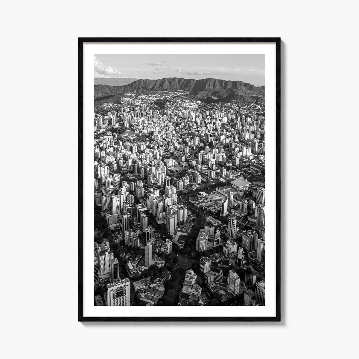 Belo Horizonte black & white photo poster of Brazil – vertical wall art, unframed print shown in interior mockup