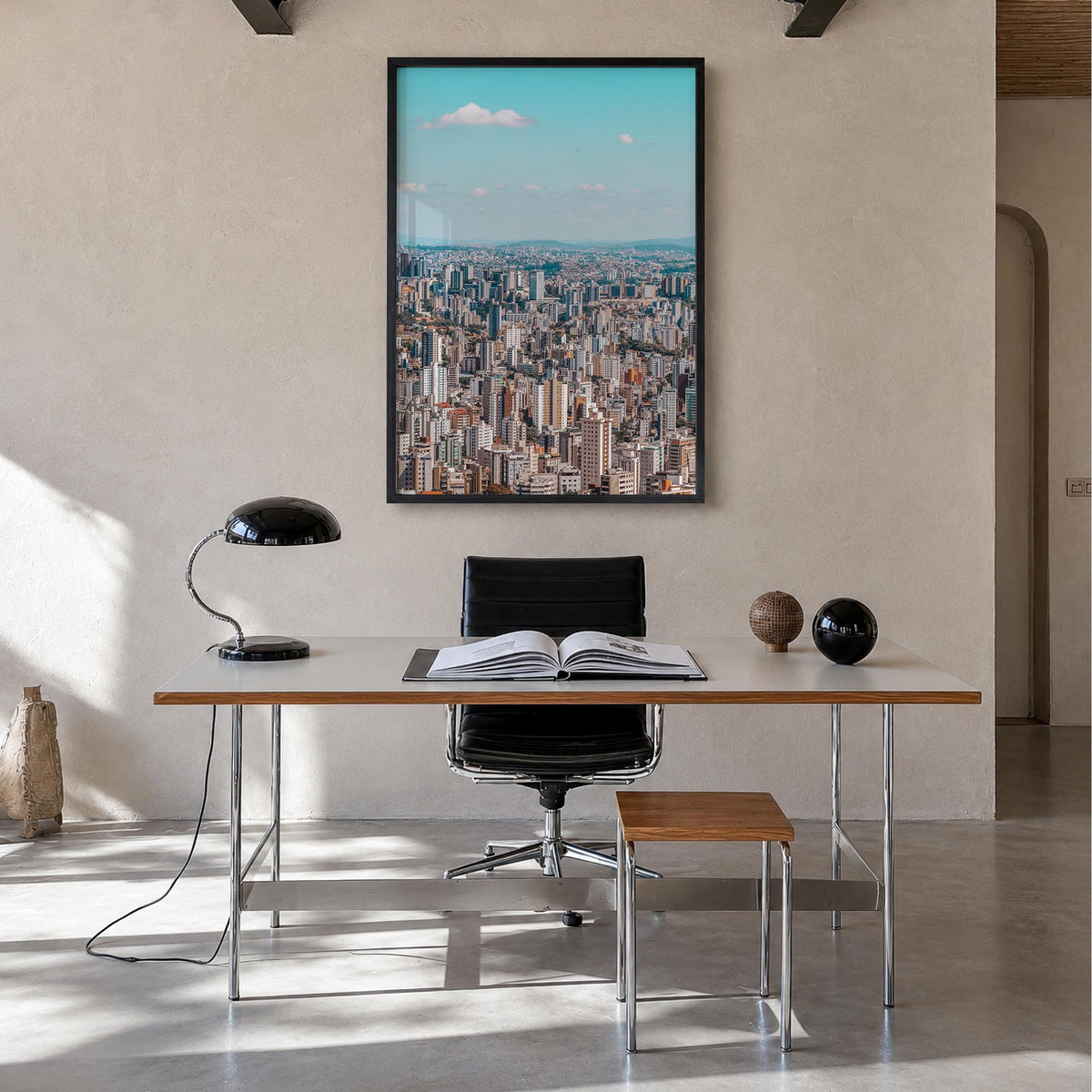Belo Horizonte colorful photo poster of Brazil – vertical wall art in black wood frame, hanging on wall
