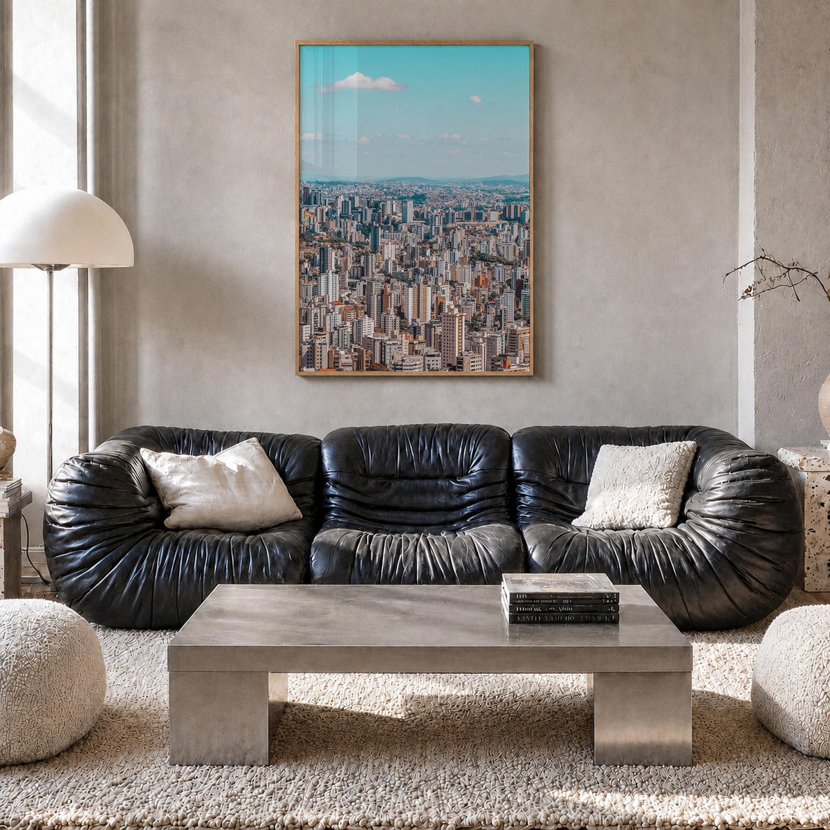 Belo Horizonte colorful photo poster of Brazil – vertical wall art in natural wood frame, hanging on wall