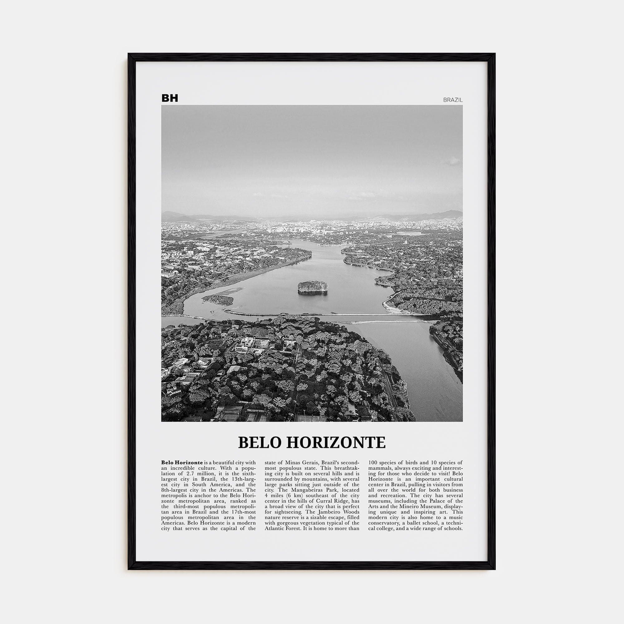 Belo Horizonte Poster Black Wood / 8x12 in Nbourhood Travel B&W Poster