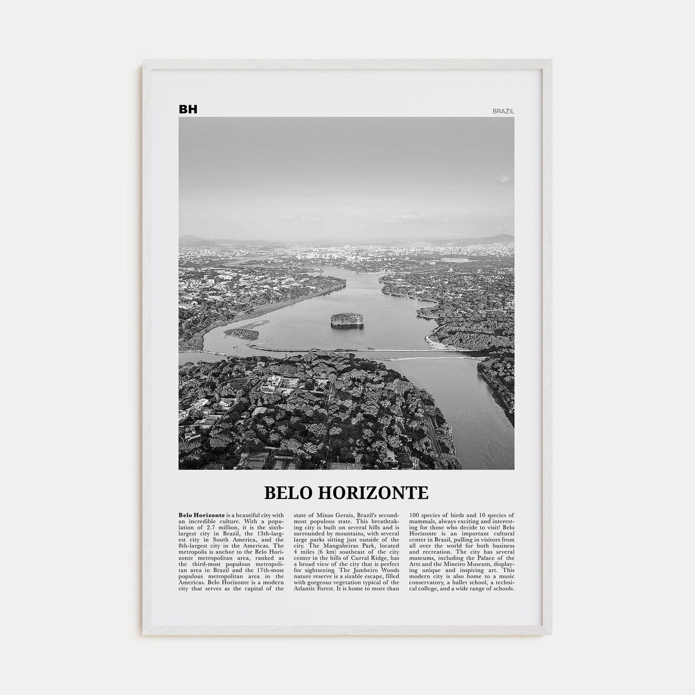 Belo Horizonte Poster White Wood / 8x12 in Nbourhood Travel B&W Poster