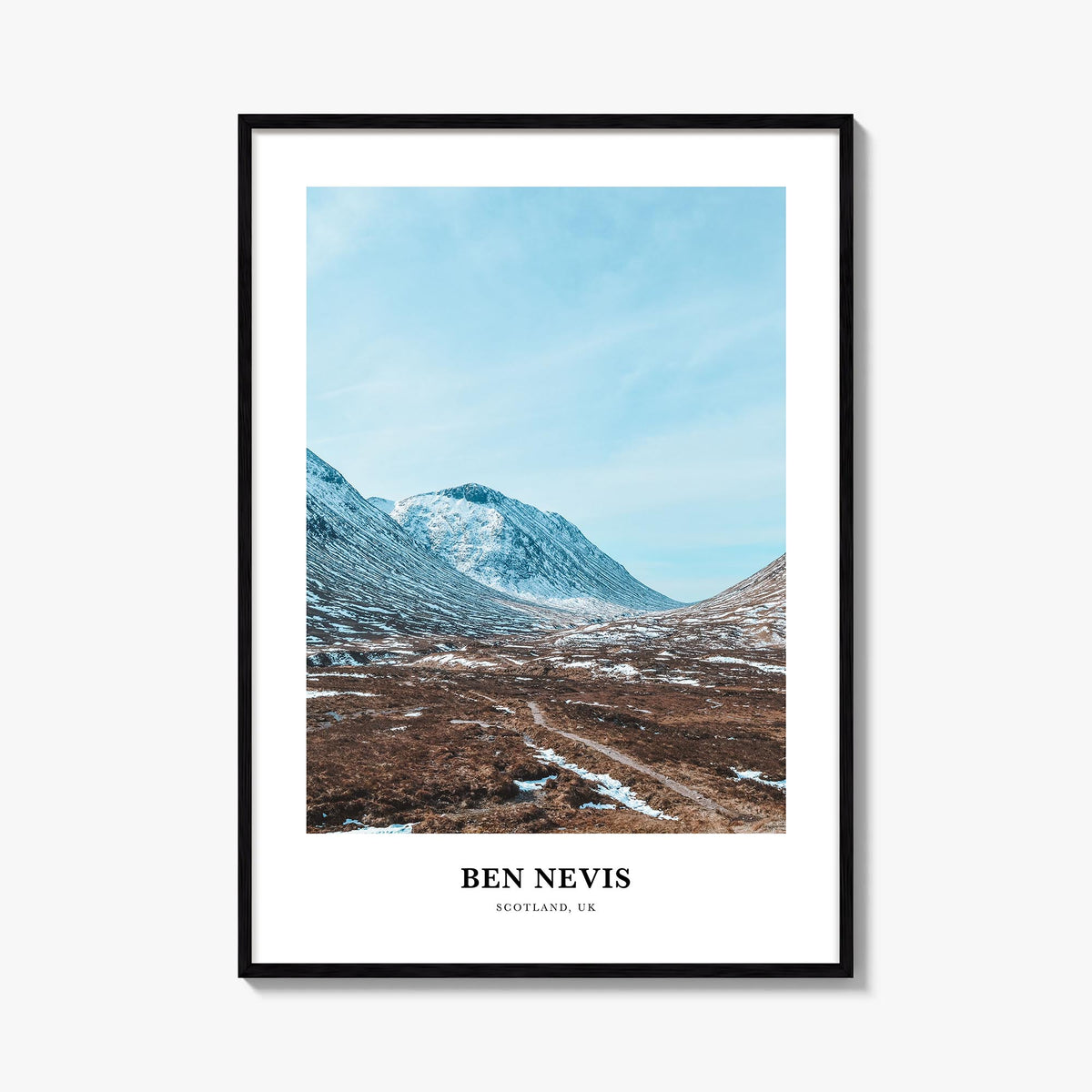 Ben Nevis colorful classic poster of United Kingdom – vertical wall art, unframed print shown in interior mockup