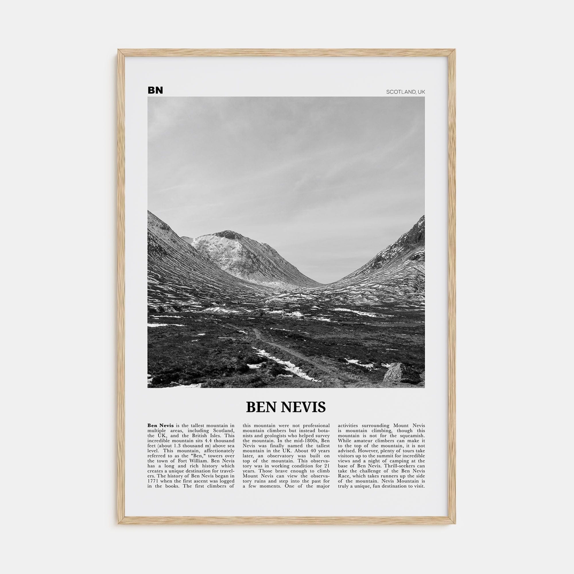 Ben Nevis Poster Natural Wood / 8x12 in Nbourhood Travel B&W Poster