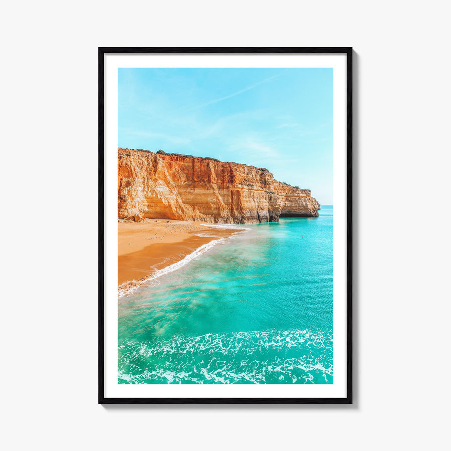Benagil Beach colorful photo poster of Portugal – vertical wall art, unframed print shown in interior mockup