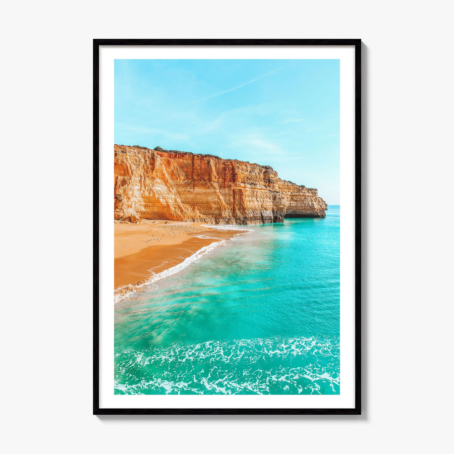 Benagil Beach Photo Poster, framed poster mockup, white border