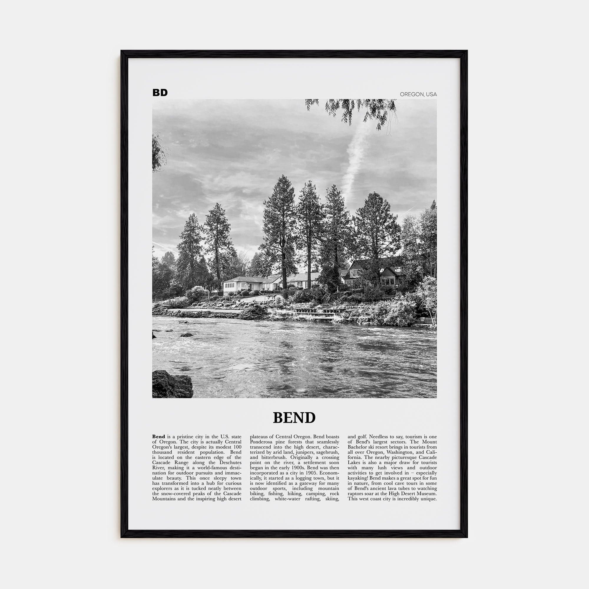 Bend Poster Black Wood / 8x12 in Nbourhood Travel B&W Poster