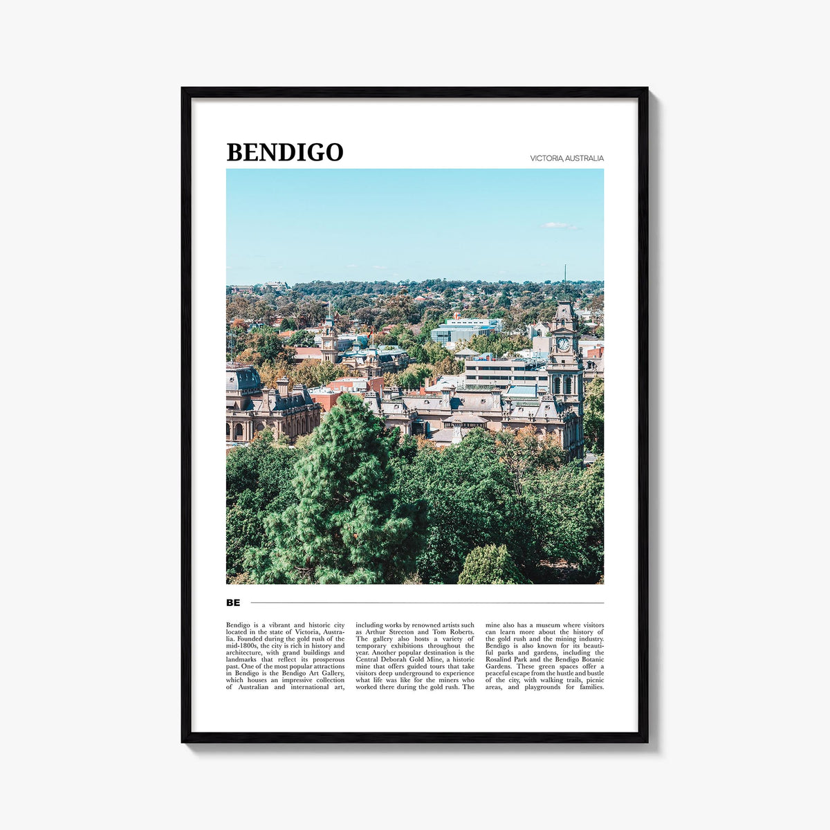 Bendigo colorful travel poster of Australia – vertical wall art, unframed print shown in interior mockup