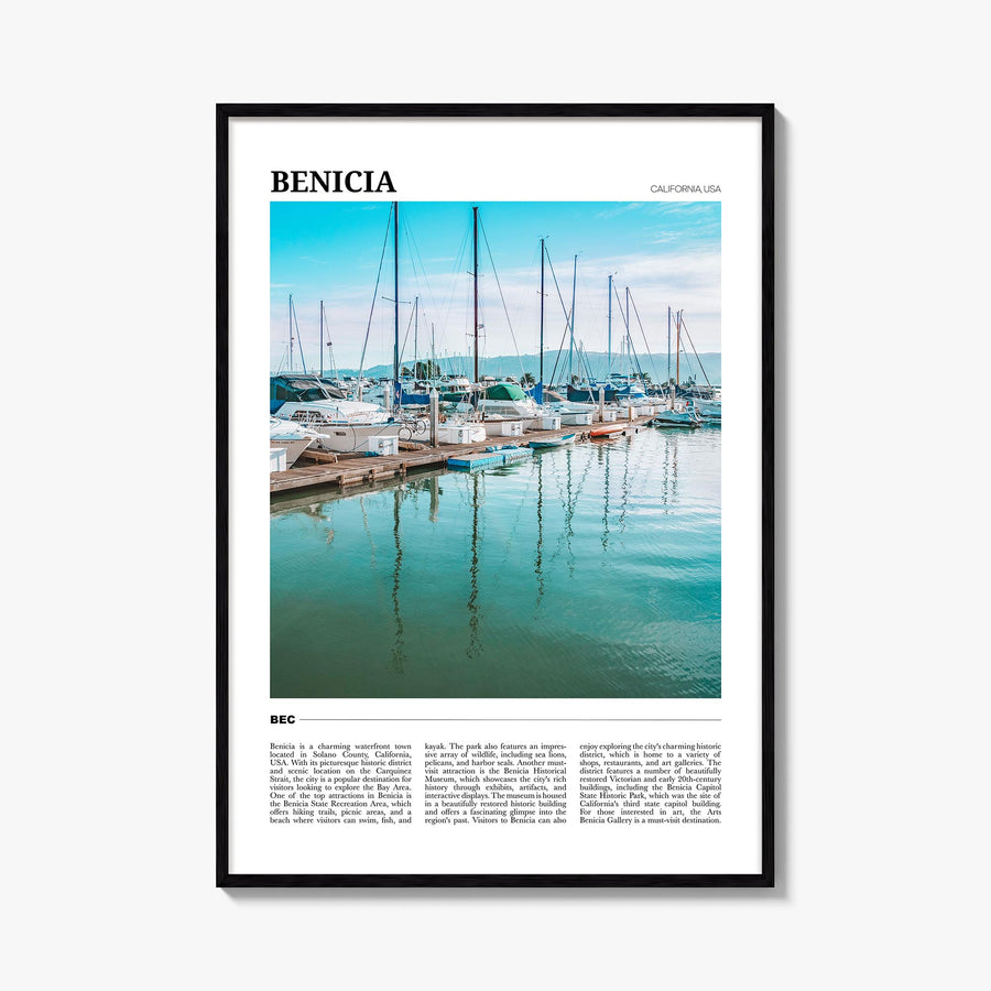Benicia colorful travel poster of California, USA – vertical wall art, unframed print shown in interior mockup