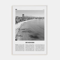 Benidorm Poster White Wood / 8x12 in Nbourhood Travel B&W Poster