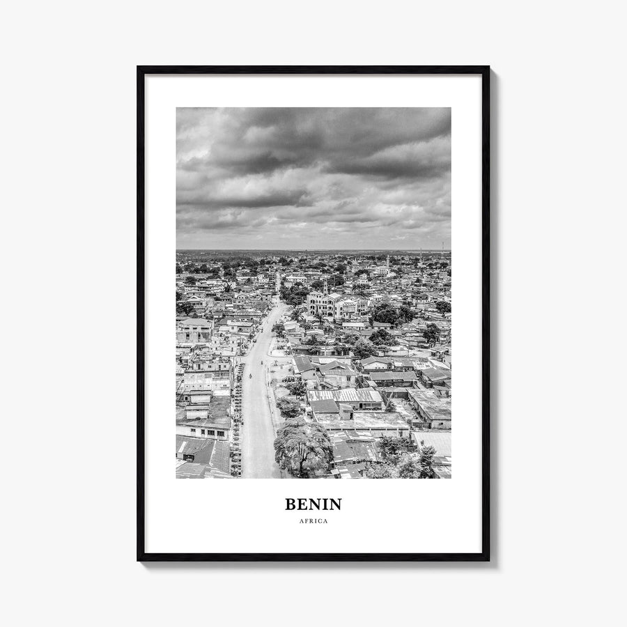 Benin black & white classic poster of Africa – vertical wall art, unframed print shown in interior mockup