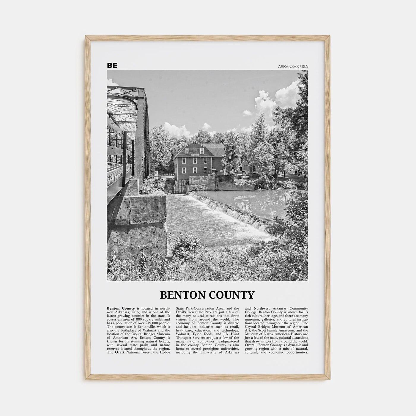 Benton County Poster Natural Wood / 8x12 in Nbourhood Travel B&W Poster