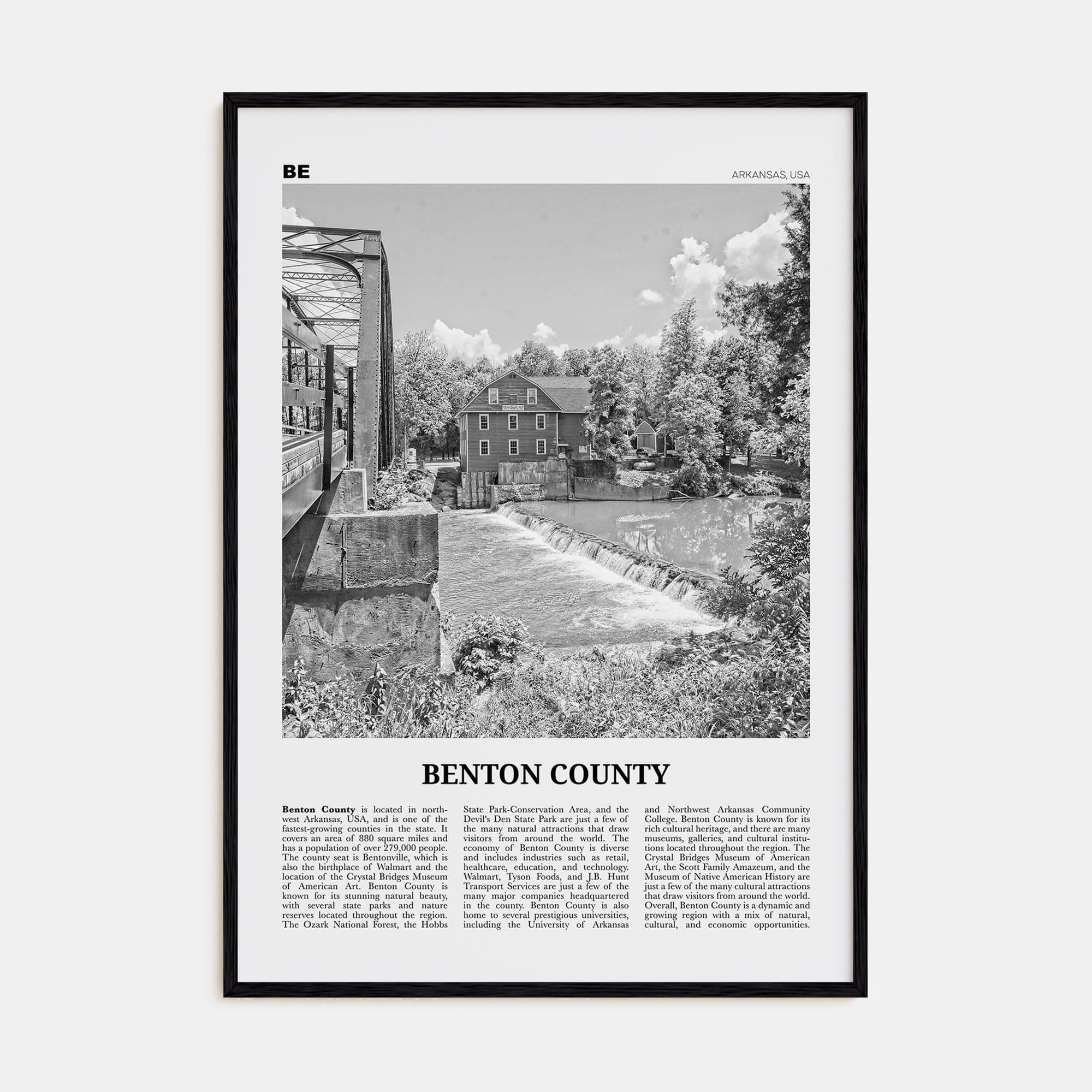 Benton County Poster Black Wood / 8x12 in Nbourhood Travel B&W Poster