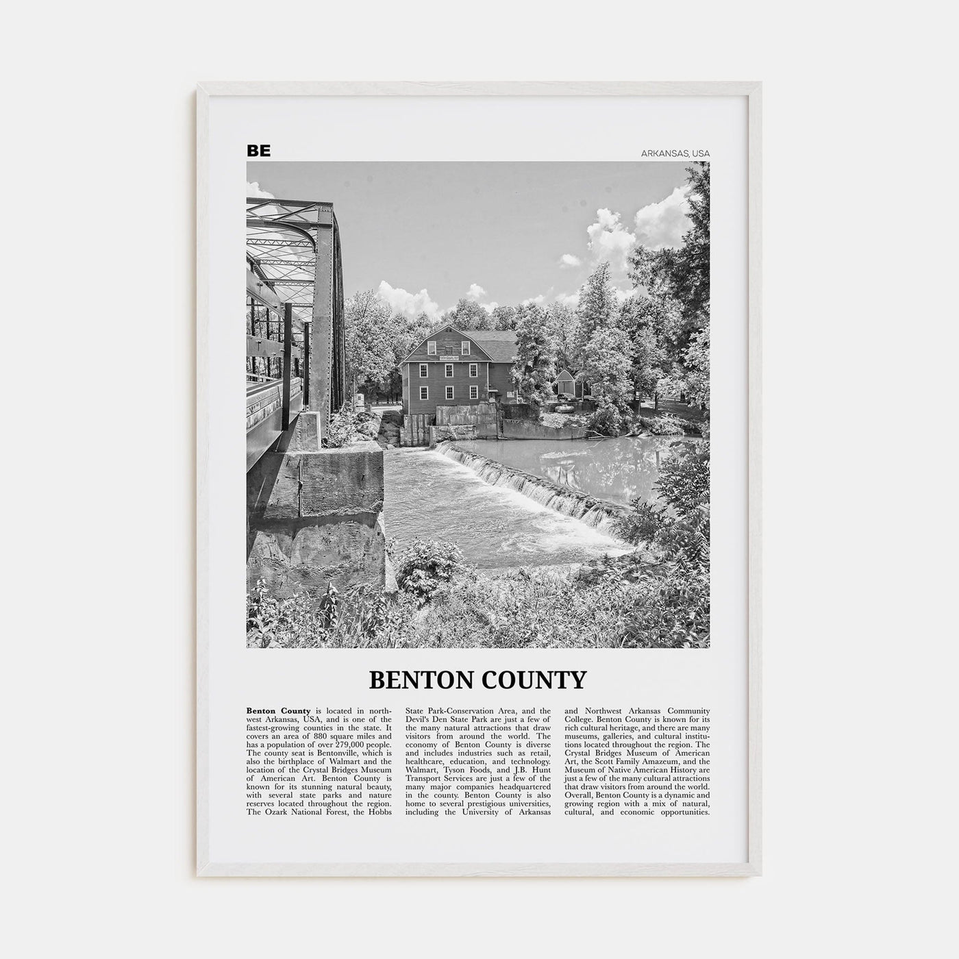 Benton County Poster White Wood / 8x12 in Nbourhood Travel B&W Poster