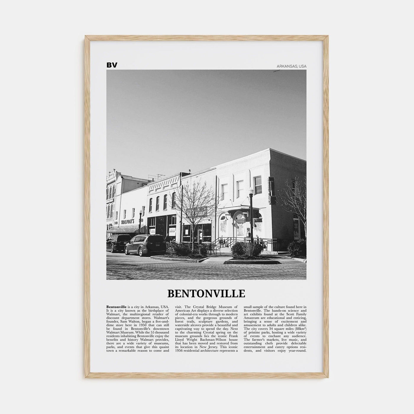 Bentonville Poster Natural Wood / 8x12 in Nbourhood Travel B&W Poster